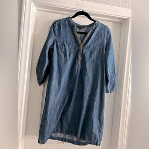 Spense vintage Denim dress w embroidered ribbon neckline women’s size 10
